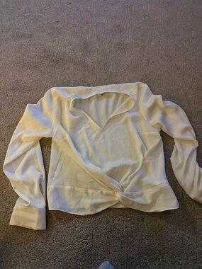 Express Cream Wrap-Front Long Sleeve Blouse